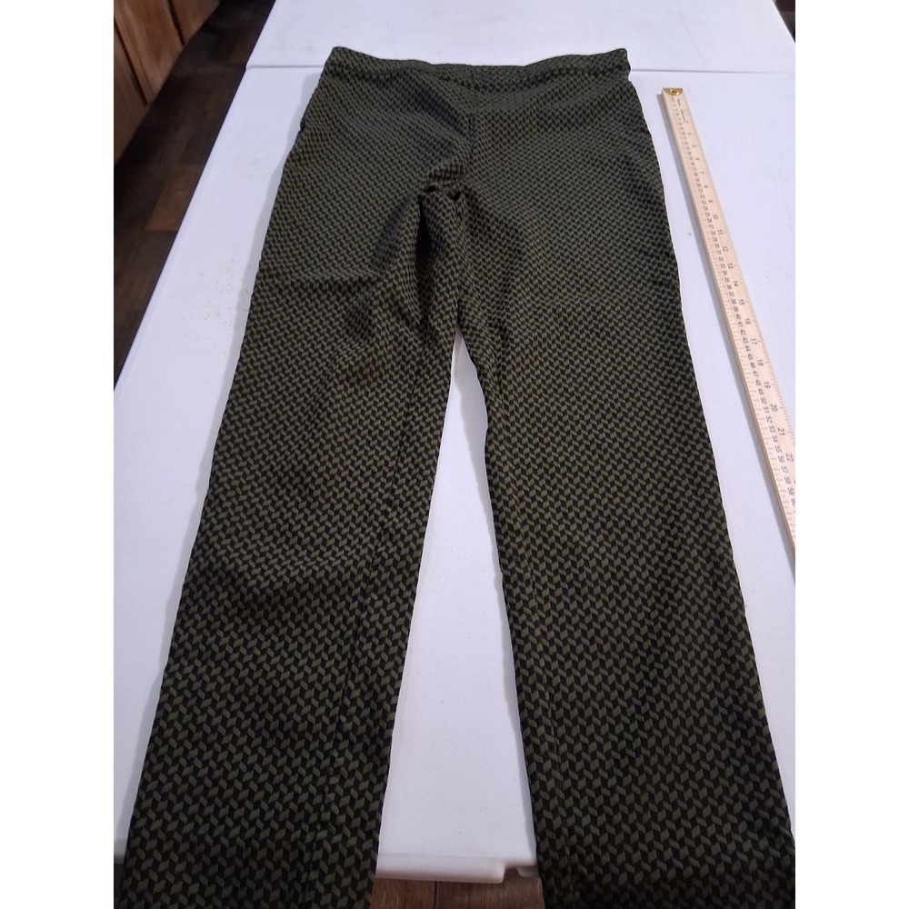 Susan Graver Womens 12 Olive Green Black Geometric Cube Print Pull On Pants